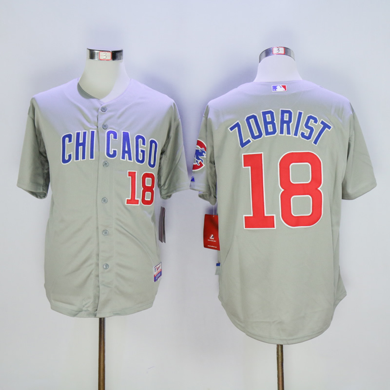 Men Chicago Cubs #18 Zobrist Grey MLB Jerseys